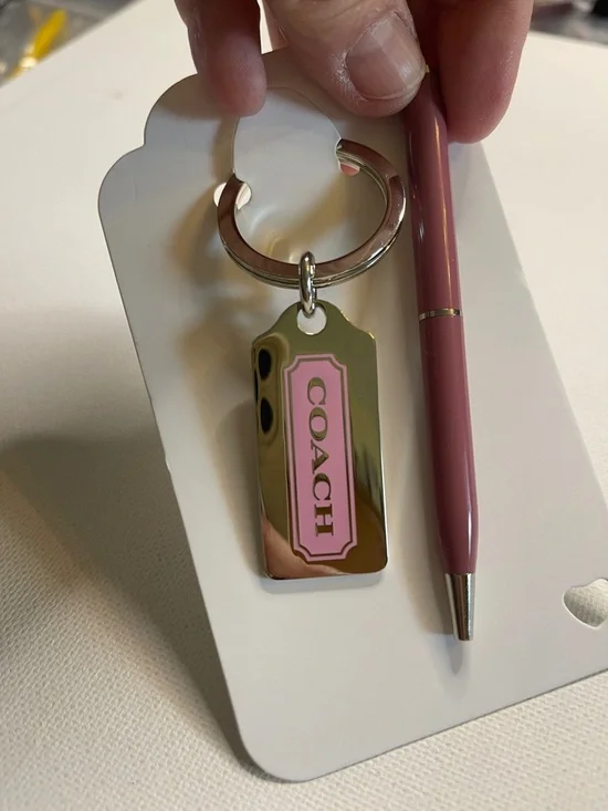 COACH Pink and Silver Key Ring and Coach Pink Pen Set - Picture 4 of 6